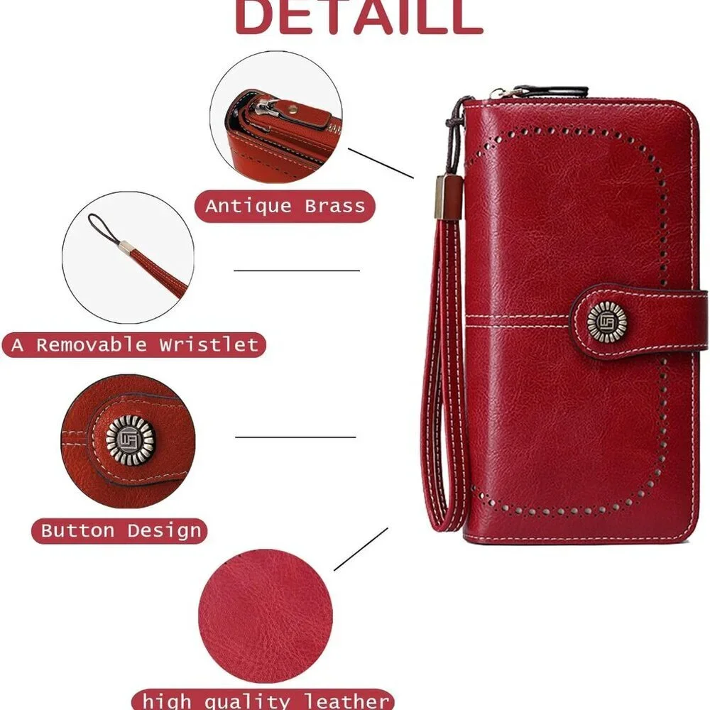 Leather Wallet for Women Large Capacity Credit Card Holder Wristlet